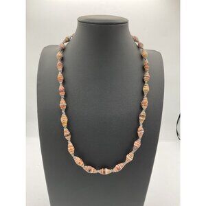 Handmade Paper Bead Necklace With Multicolor Stripes Geometric Pattern